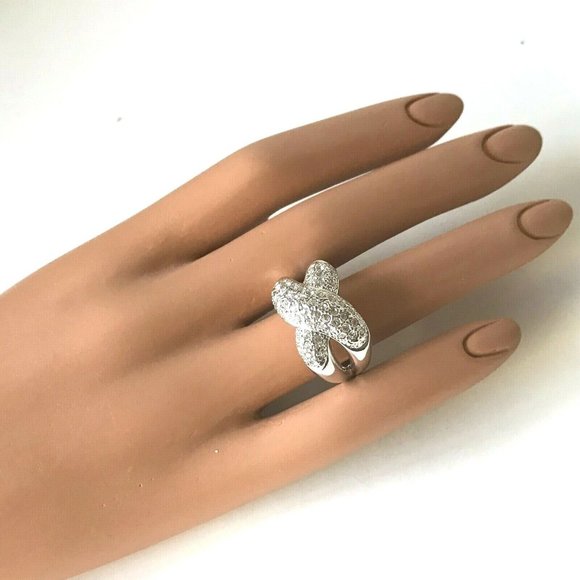 Vintage Silver Criss Cross Cocktail Ring Swarovski Crystal Size 9 Camilla Lucia - Picture 3 of 12
